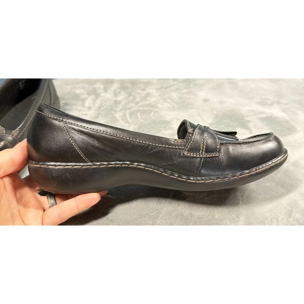 Clarks Collection Loafers Womens 11 Black Leather Tassel Slip On